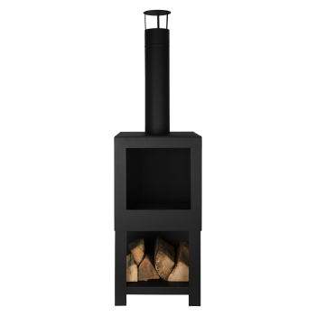 SQUARE BLACK TERRACE HEATER WITH WOOD STORE SQUARE BLACK TERRACE HEATER WITH WOOD STORE