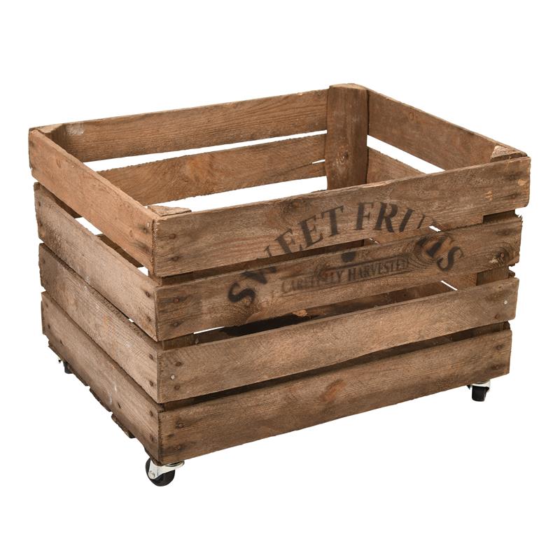 Wooden Sweet Fruits Apple Crate On Wheels, Wooden Crate On Wheels Uk